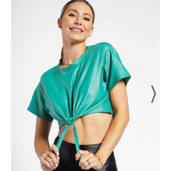 Koral Crystal Netz Cropped Tee - Emerald Green Sz S - Picture 1 of 10